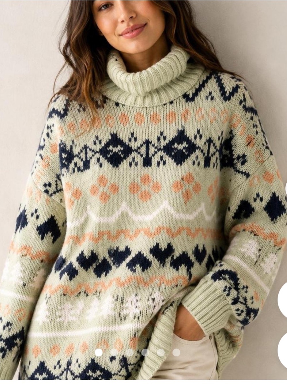 Anthropologie Fair Isle Oversized Turtleneck Sweater in Green - Picture 3 of 12